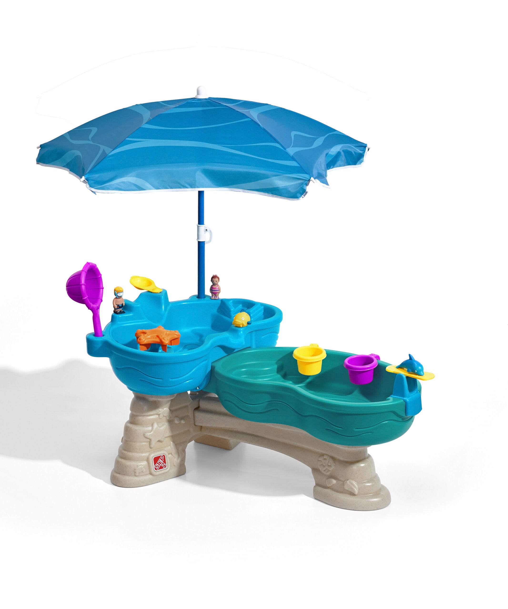 Step2 Spill & Splash Seaway Water Table with Umbrella, Outdoor Water Table and Activity Toy with 10 Piece Accessories, Backyard Garden STEM Toy Suitable for Children both Boys and Girls Aged 1.5+