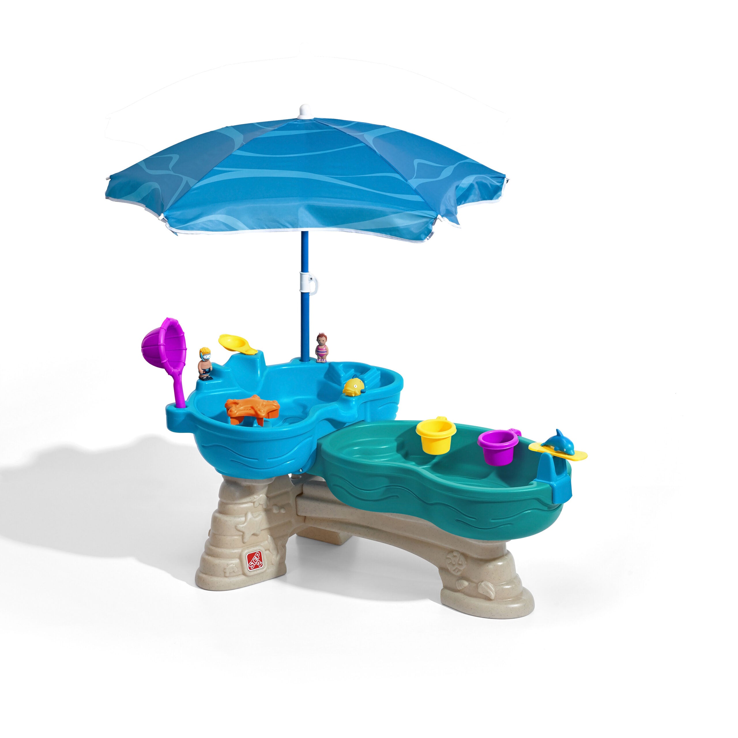 Step2 Spill & Splash Seaway Water Table with Umbrella, Outdoor Water Table and Activity Toy with 10 Piece Accessories, Backyard Garden STEM Toy Suitable for Children both Boys and Girls Aged 1.5+