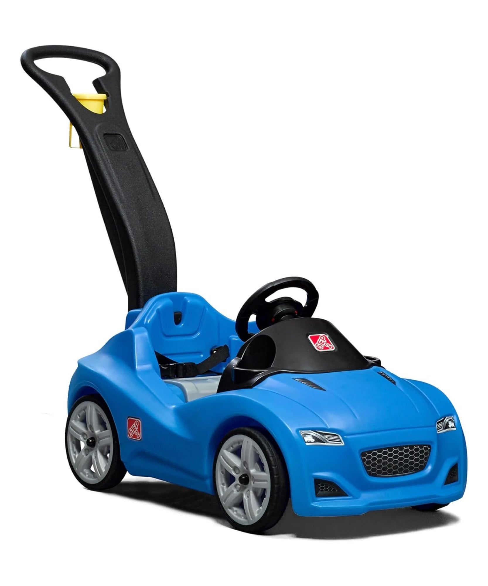 Step2 Whisper Ride Cruiser, Single Seater Kids Push Car, Easy to Store Ride On Toy with Seatbelt, Horn and Storage Trunk, Suitable for Children both Boys and Girls Aged 18m+, Blue, Pink, Red, Grey