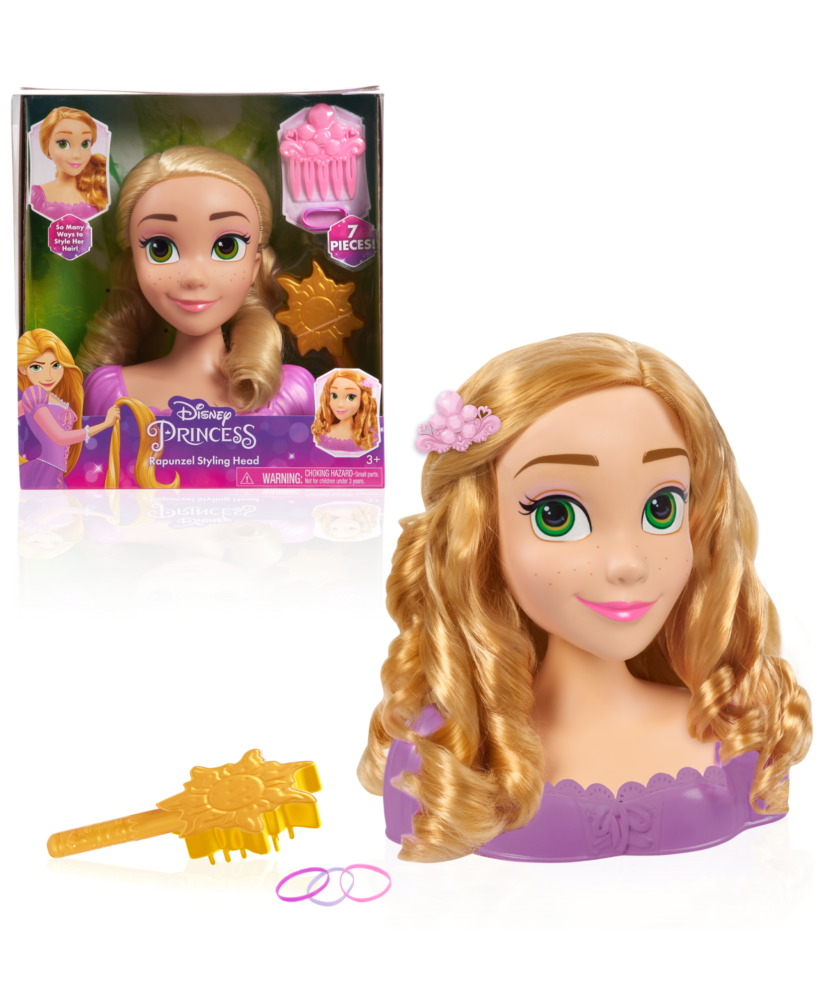 Disney Princess 7 Piece Tangled Styling Head with Accessories Featuring Rapunzel, 8" Inch Blonde Hair Pretend Play Set, Officially Licensed Kids Role Play Toy for Ages 3 & Up by Just Play