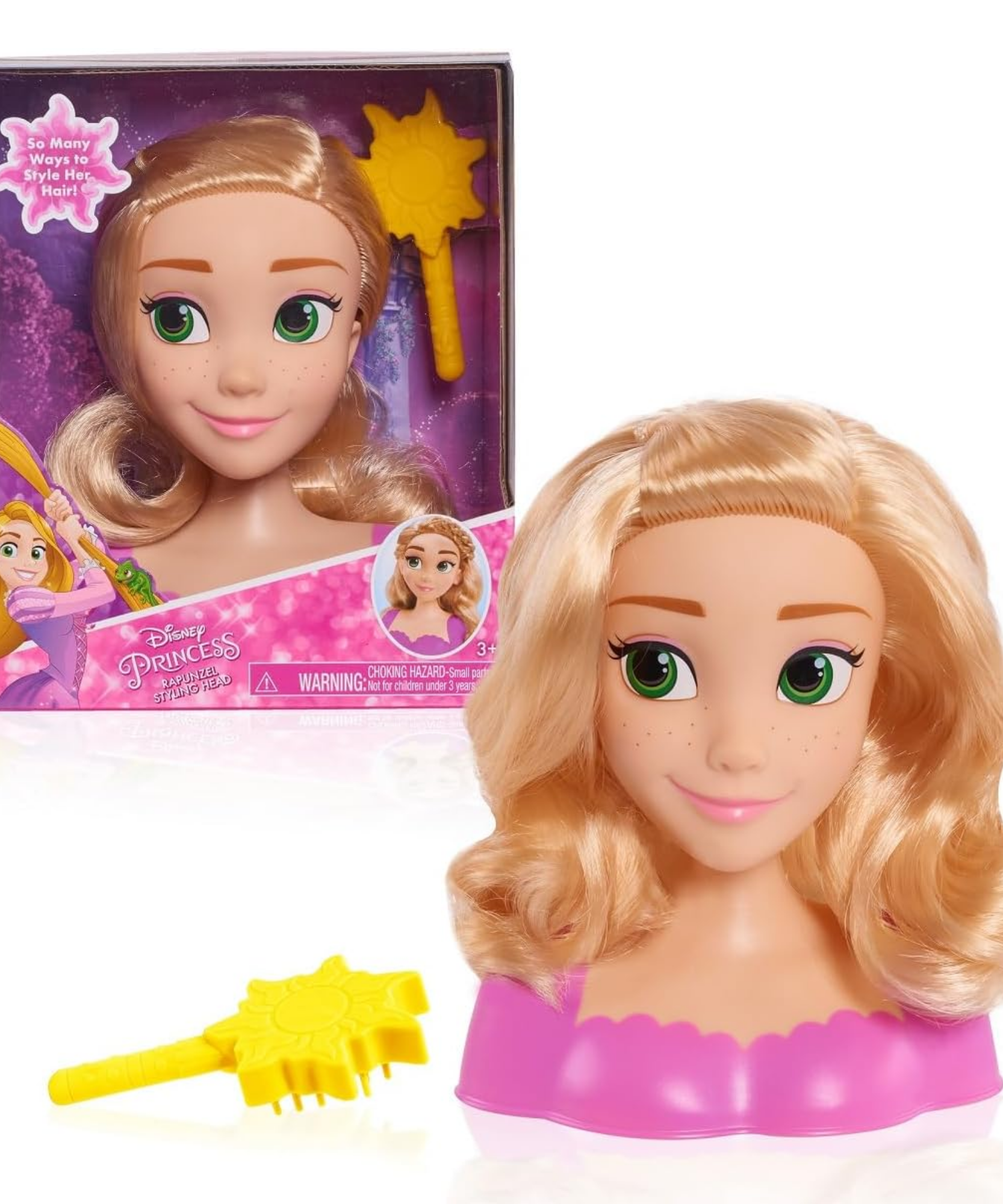 Disney Princess 2 Piece Tangled Styling Head Featuring Rapunzel, 5" Inch Blonde Hair Pretend Play Set, Officially Licensed Kids Role Play Toy for Ages 3 & Up by Just Play