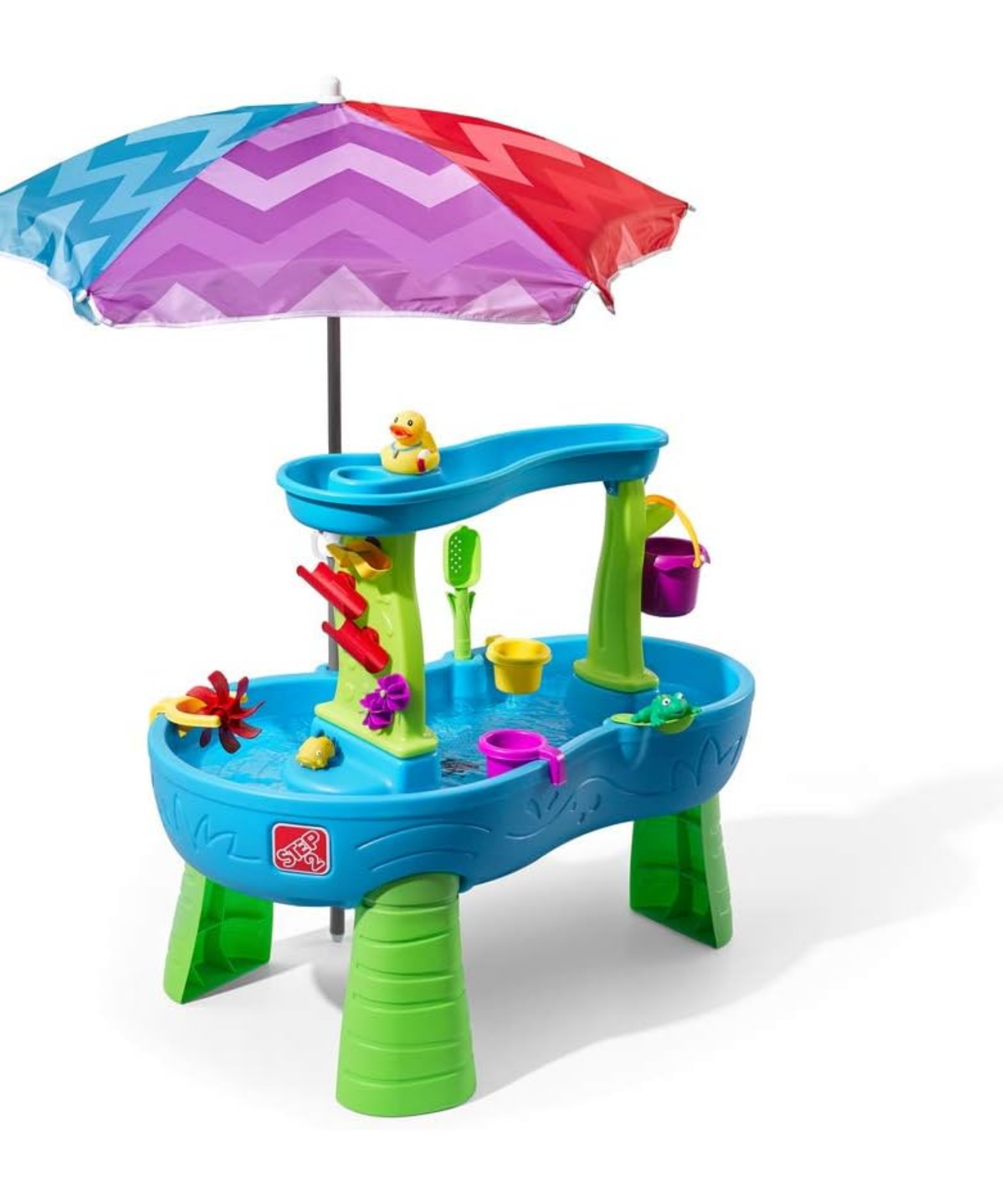 Step2 Rain Showers Splash Pond Water Table with Umbrella, Indoor and Outdoor Water Table, Sensory Playset and Activity Toy, Rain Shower Wall, 13 Piece Accessories Set, Toy for Toddlers Aged 1.5+