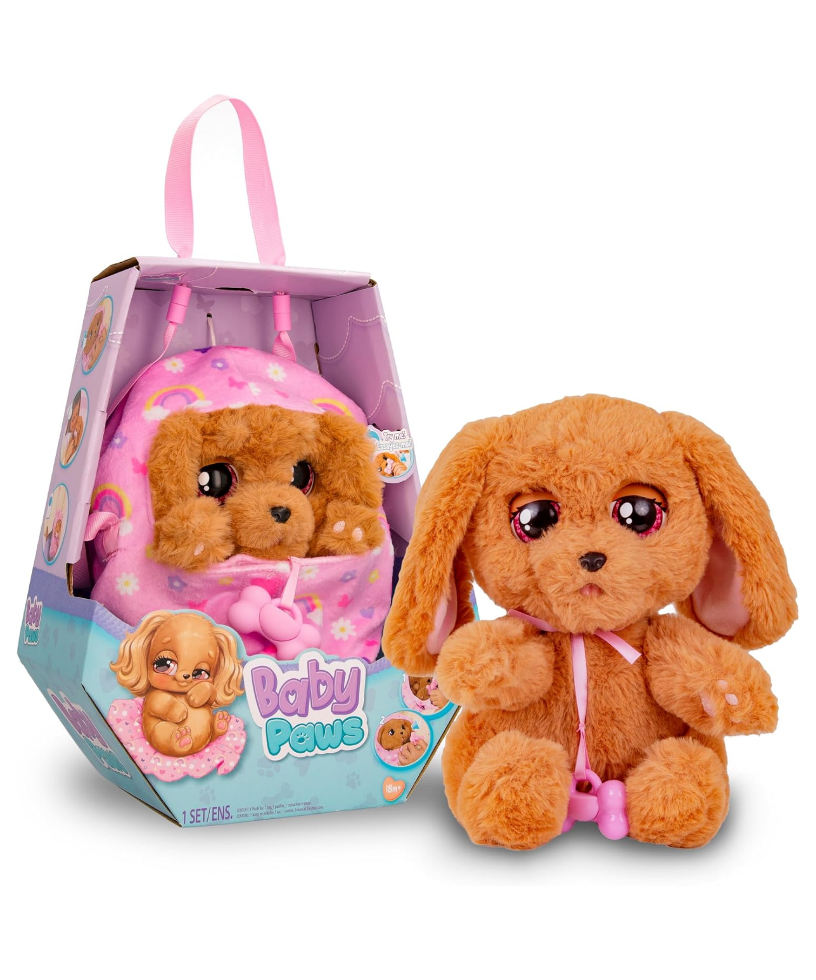 BABY PAWS Sleeping Puppies, Cocker Spaniel, 9.5 Inch Interactive Plush Toy Puppy with Carry Bag, Kids Pretend Play Toy with Sound Effects, Suitable for Both Boys and Girls Aged 18m+
