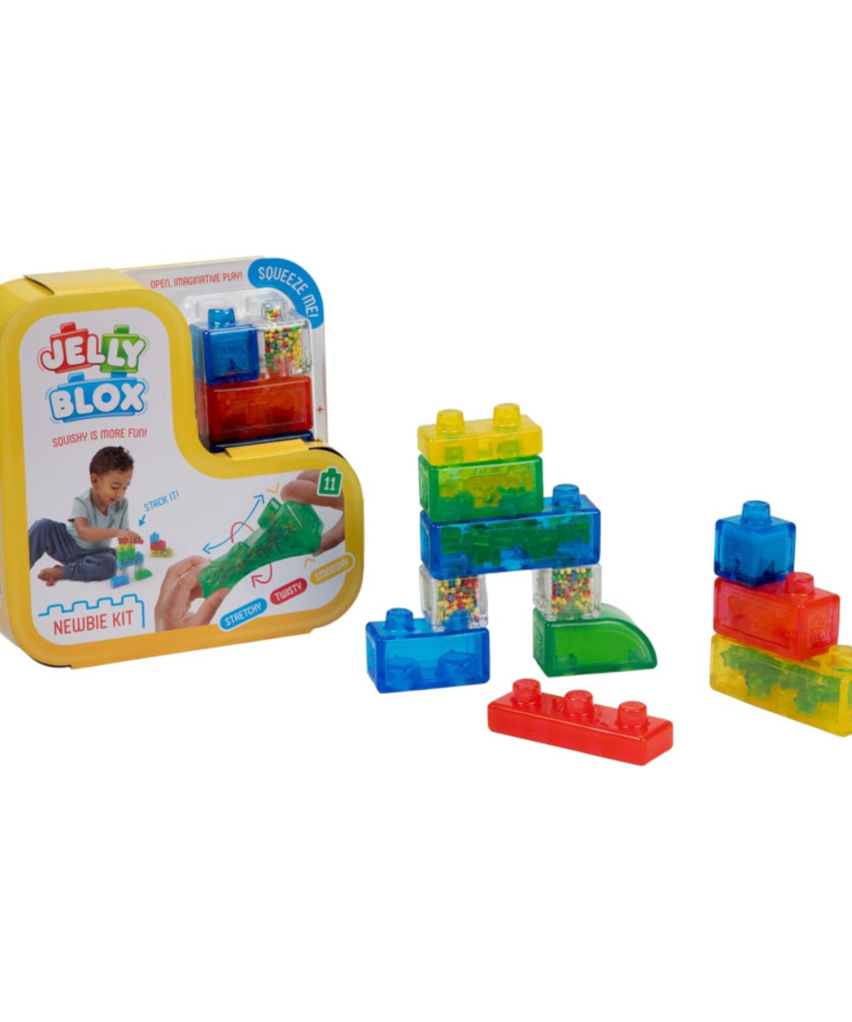 Goliath Jelly Blox Newbie Kit, Includes 11 Blocks, Toddler & Preschool Building Blocks Kids Can Squeeze, Stretch, Squish, Safety Tested & Ouch-Free, Tactile, Sensory Play Toy for Ages 2+