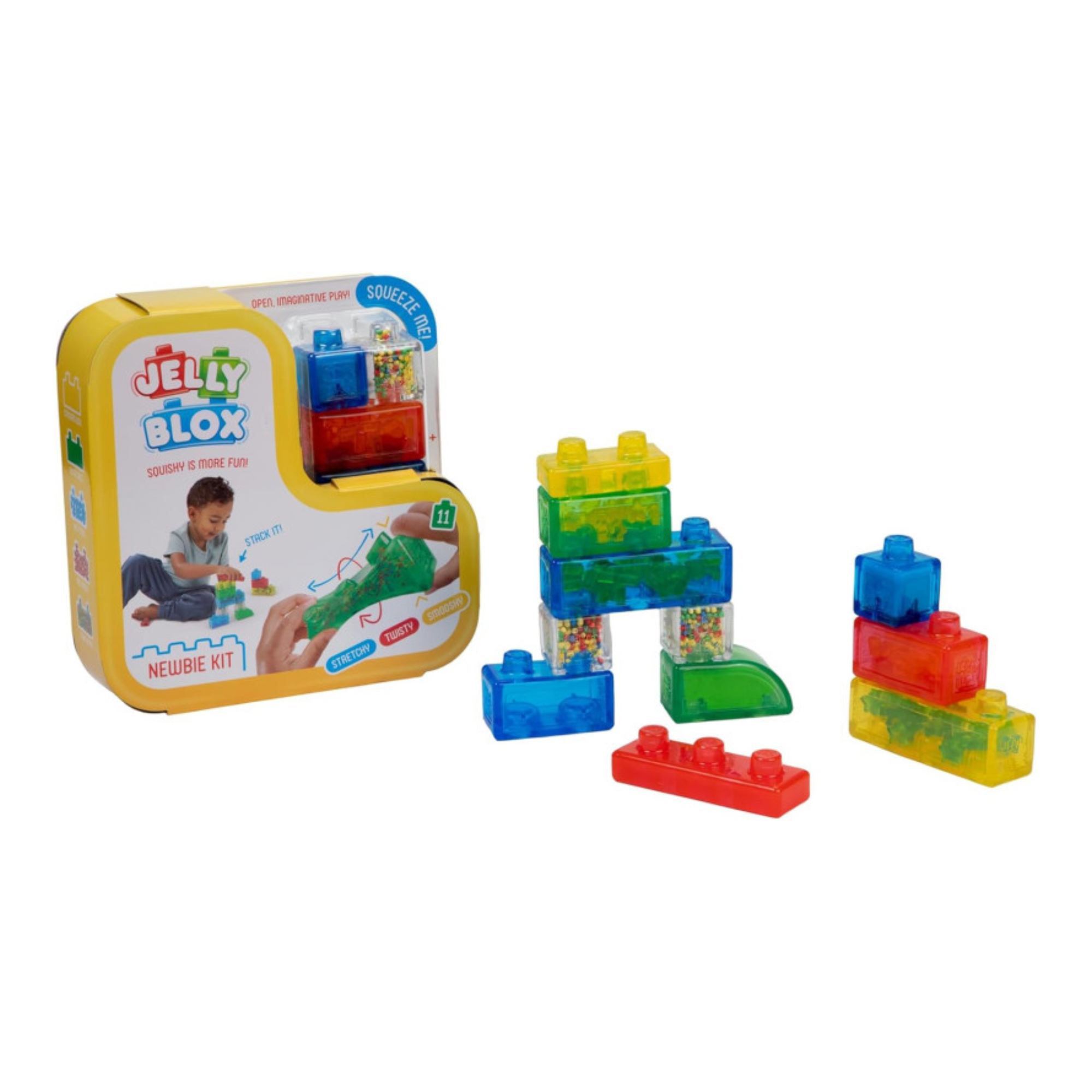 Goliath Jelly Blox Newbie Kit, Includes 11 Blocks, Toddler & Preschool Building Blocks Kids Can Squeeze, Stretch, Squish, Safety Tested & Ouch-Free, Tactile, Sensory Play Toy for Ages 2+