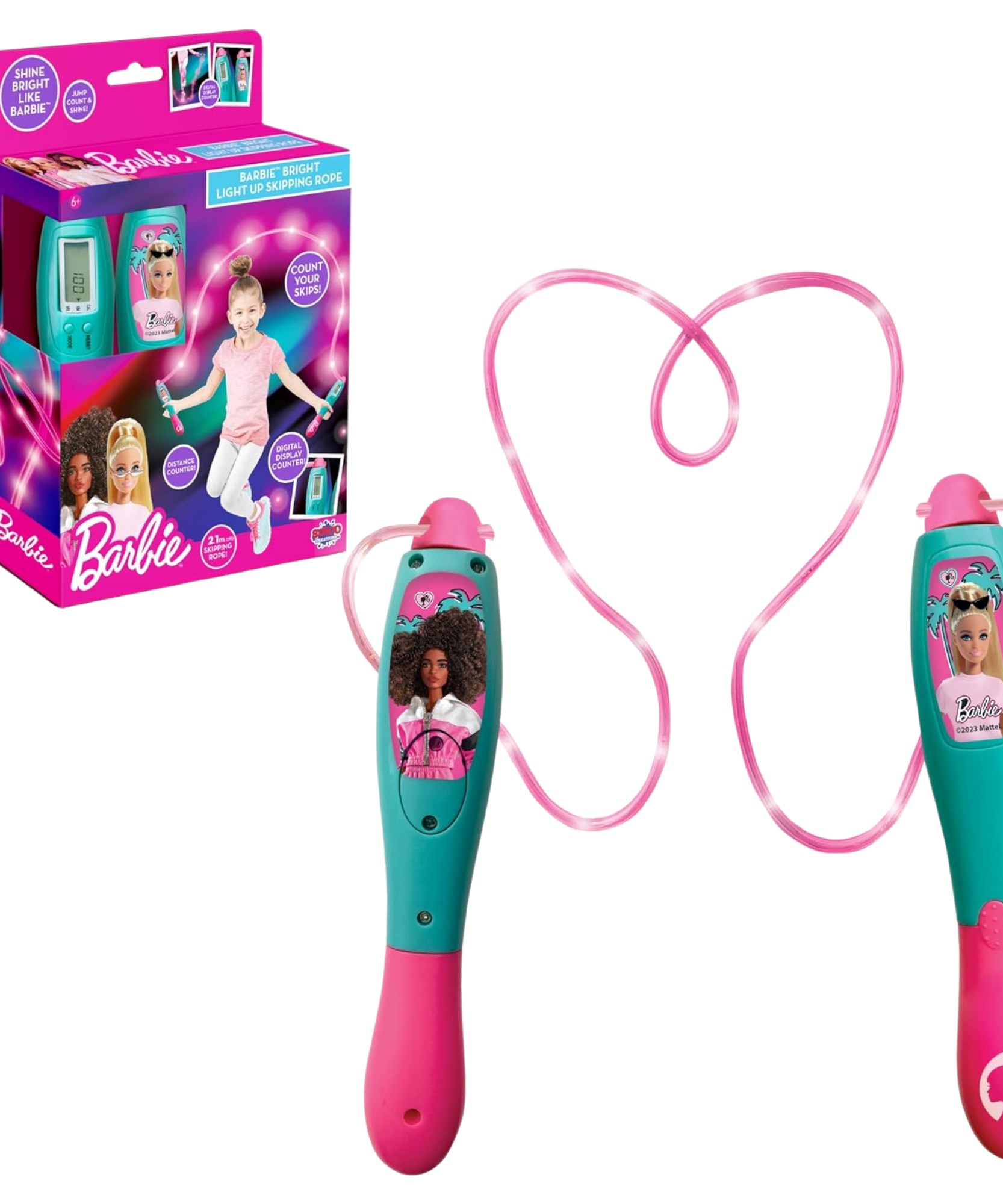 Sinco Creations Barbie 2.1m LED Light-Up Skipping Rope with Digital Counter, Indoor and Outdoor Fitness Toy Suitable for Kids Aged 3Y+