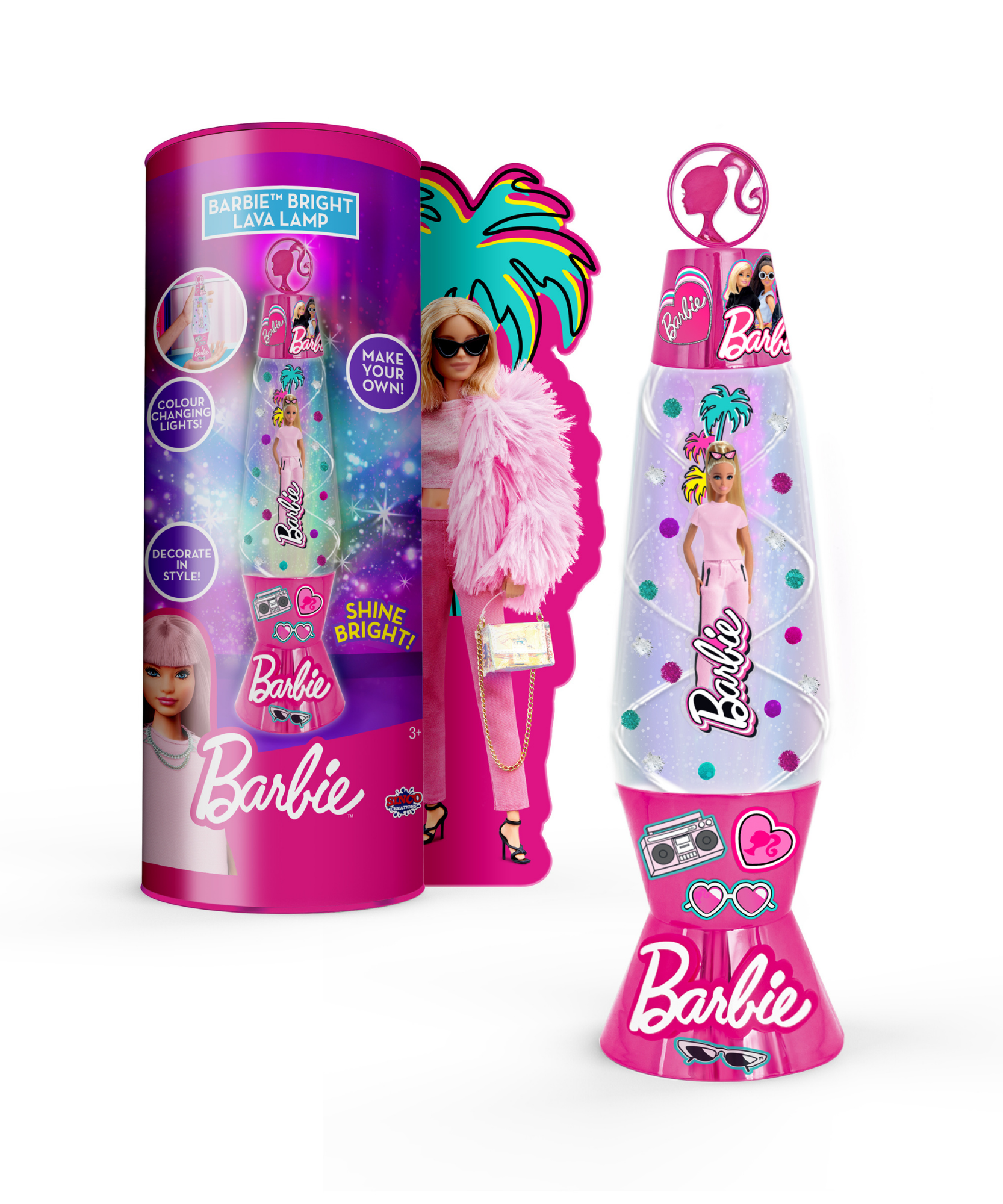 Sinco Creations Barbie Bright Light Up Lava Lamp, Create Your Own Barbie Lava Lamp Kit with Colour Changing Lights, DIY Creative Toy for Kids Ages 3Y+