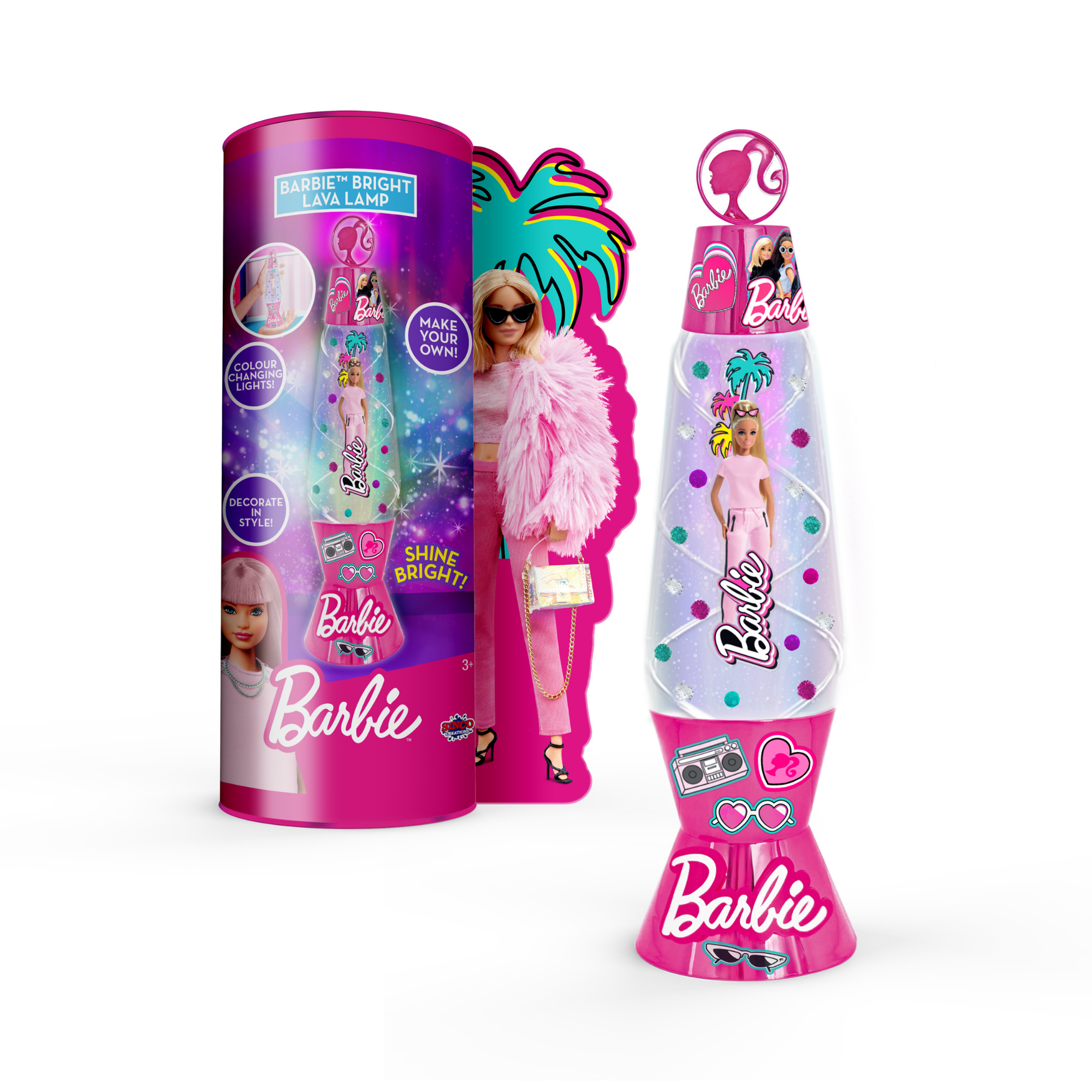 Sinco Creations Barbie Bright Light Up Lava Lamp, Create Your Own Barbie Lava Lamp Kit with Colour Changing Lights, DIY Creative Toy for Kids Ages 3Y+
