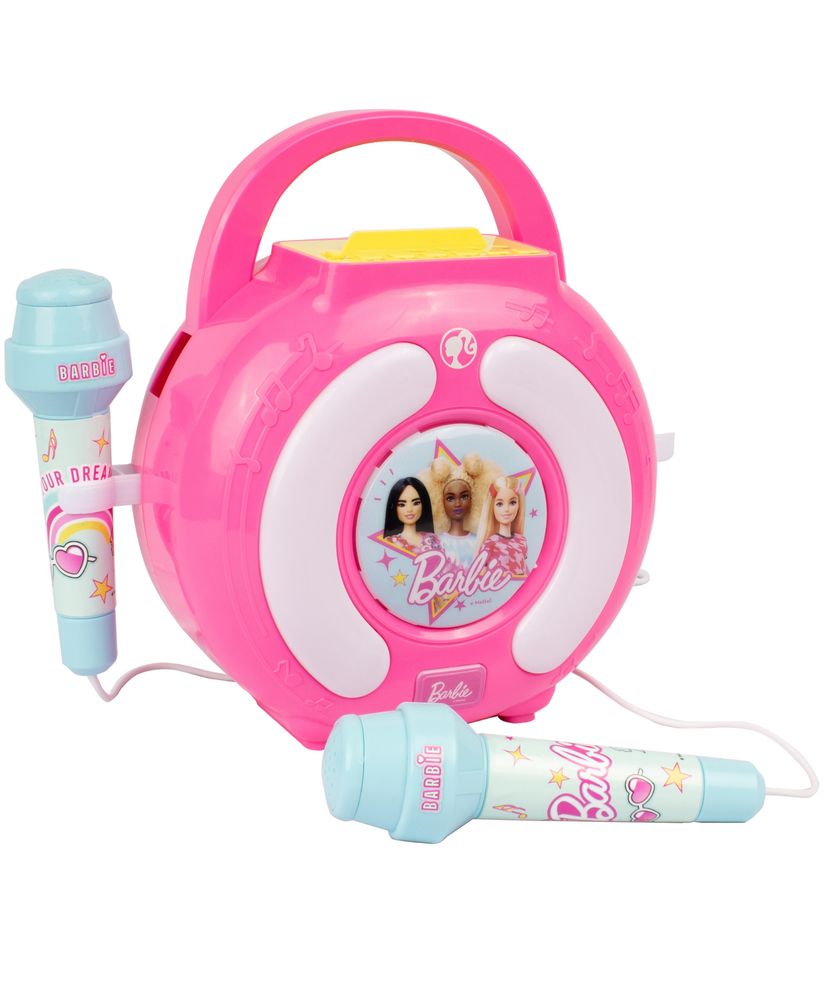 Sinco Creations Barbie Karaoke Sound Box, Lightweight & Portable Bluetooth Speaker with 2 Wireless Microphones, Voice Changer Feature, Carry Strap for On the Go Sing-Along Fun, Suitable for Kids 3Y+