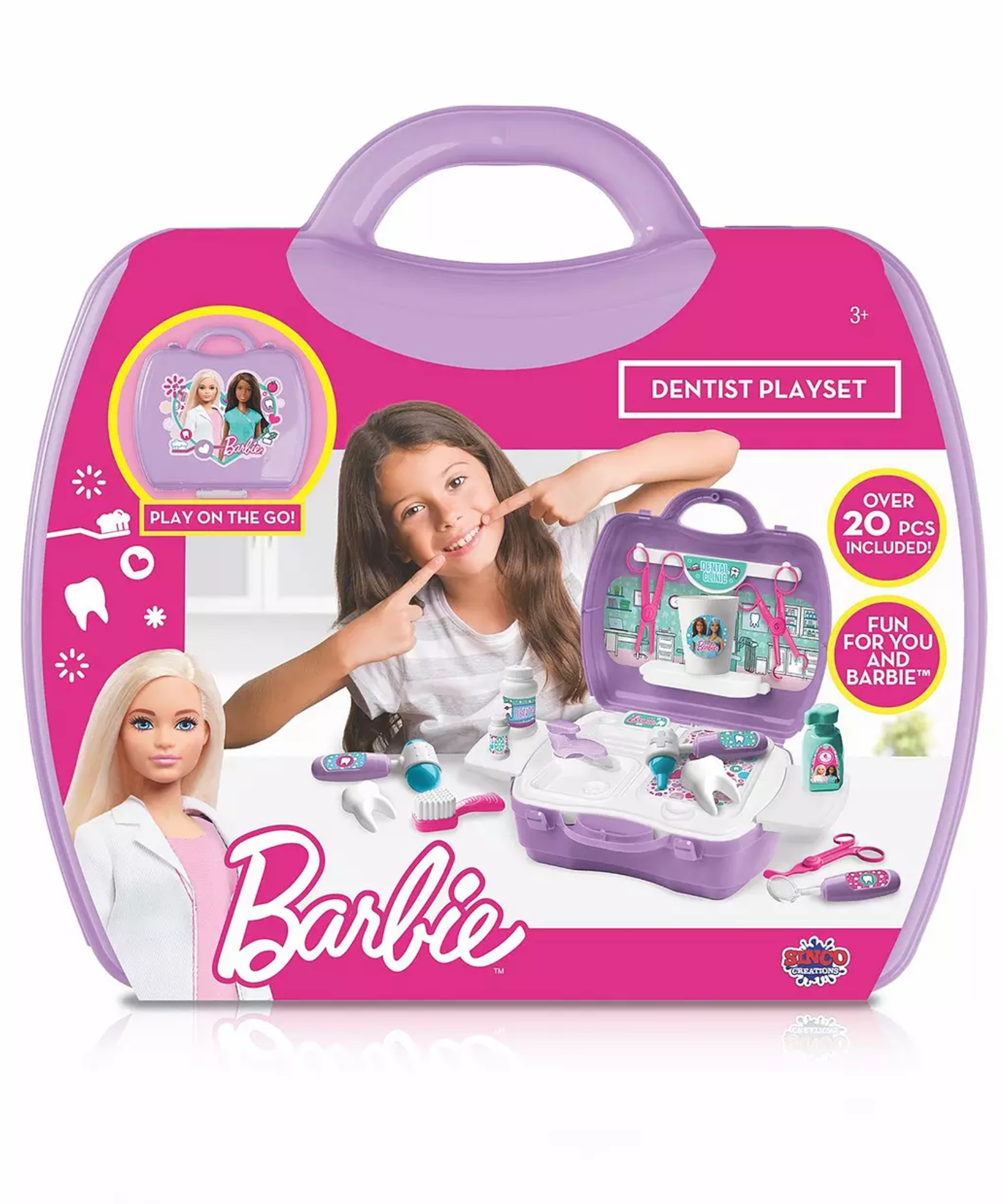 Sinco Creations Barbie Dentist Playset, 20 Piece Pretend Play Toy with Carry Case, Role Play Toy Suitable for Kids Aged 3Y+