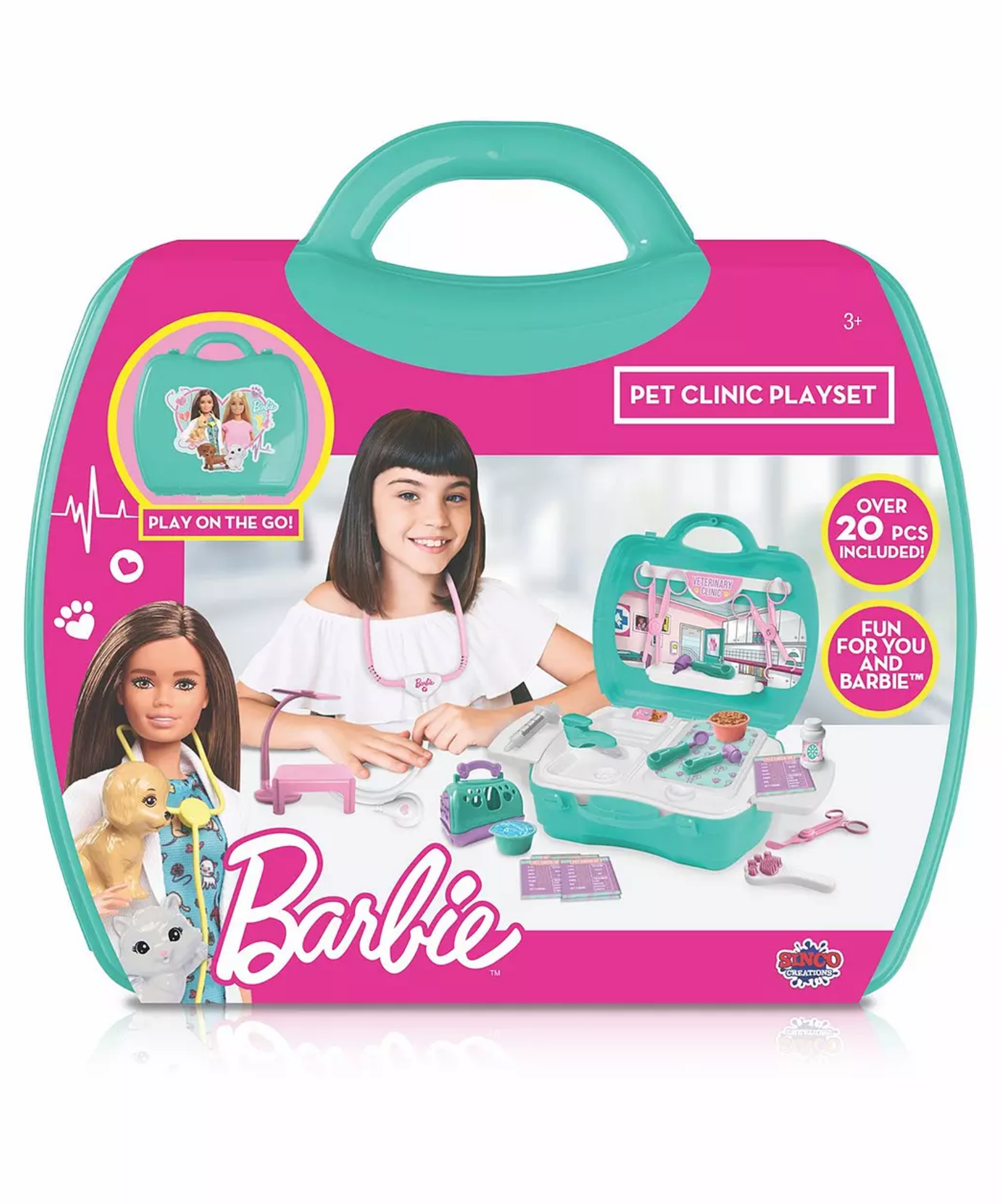 Sinco Creations Barbie Pet Clinic Playset, 20 Piece Pretend Play Toy with Carry Case, Role Play Toy Suitable for Kids Aged 3Y+