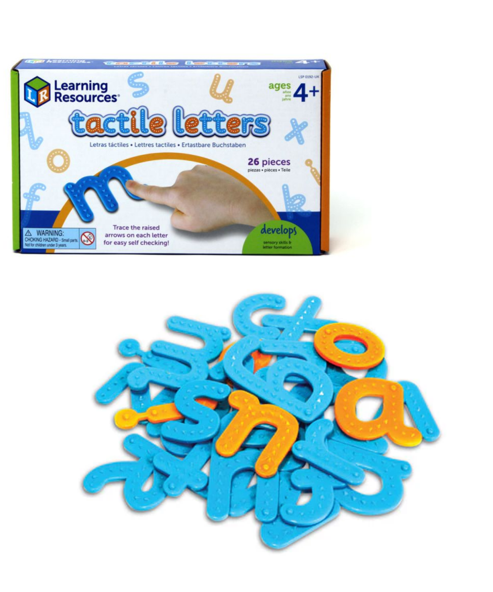 Learning Resources Tactile Letters, Sensory Input for Letter Recognition & Formation, Durable Plastic, Multilingual Activity Guide, Ages 4+