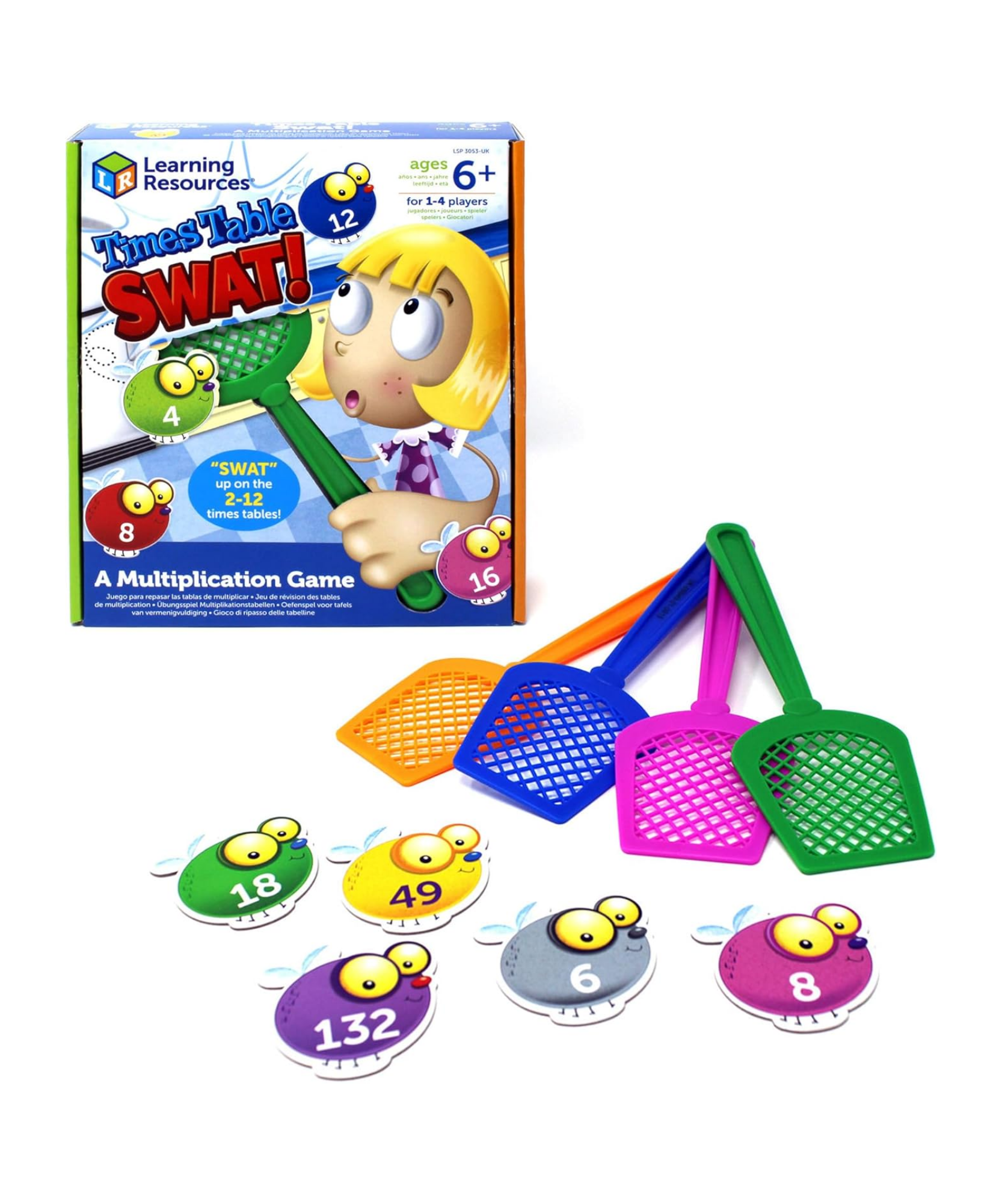 Learning Resources Times Table Swat!, Fun Multiplication Game for Kids, Practice 2-12 Times Tables, Includes 132 Colourful Flies, 4 Swatters & Activity Guide, For Ages 6+, Multilingual Instructions