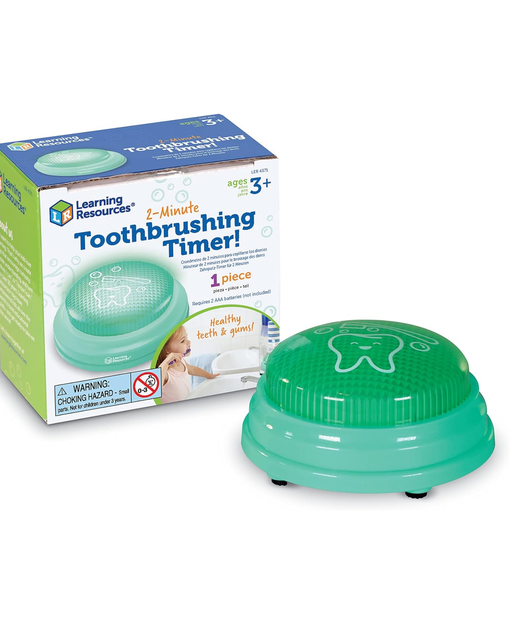 Learning Resources 2-Minute Toothbrush Timer, Fun Light-Up Timer for Kids to Encourage Healthy Brushing Habits, Includes Multilingual Guide
