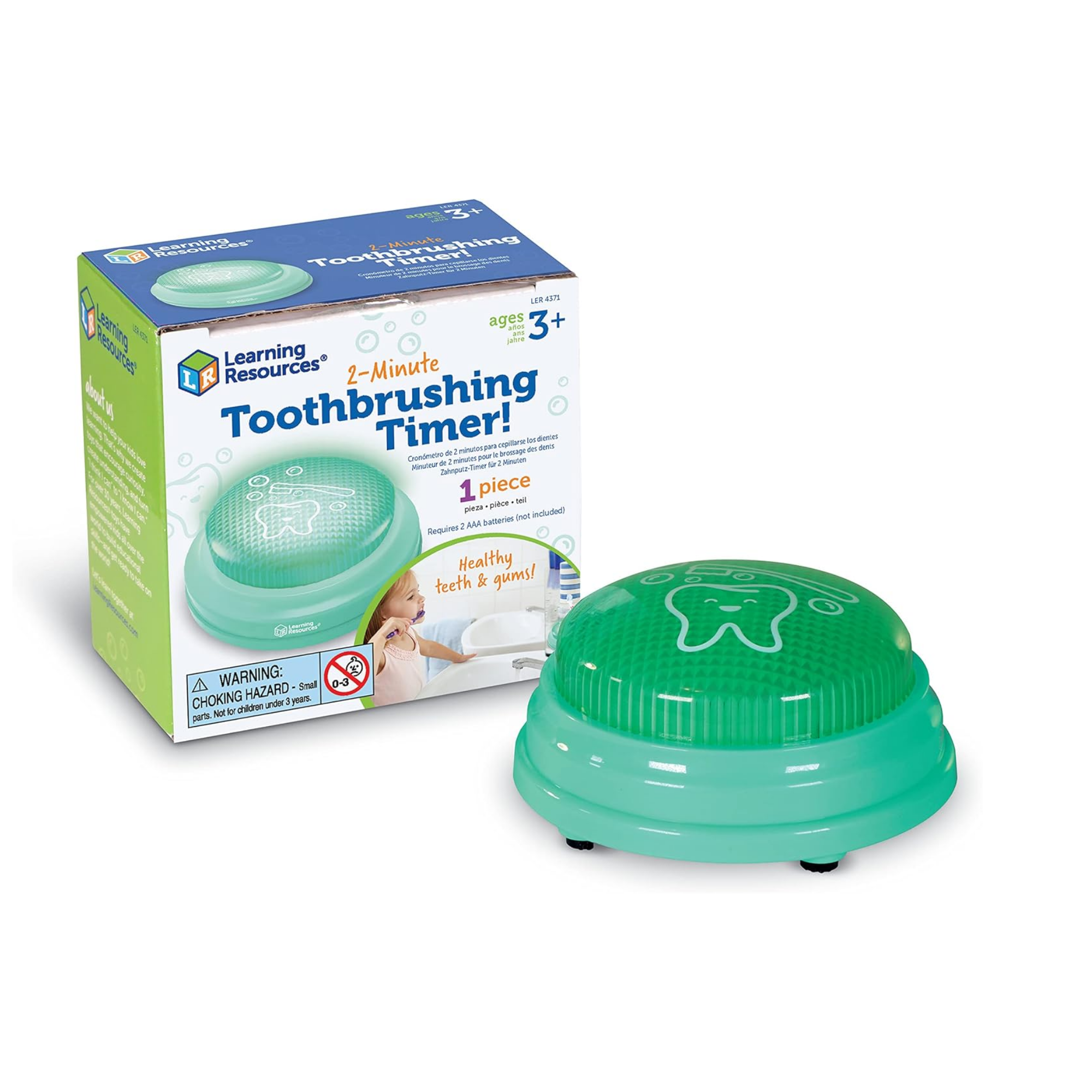 Learning Resources 2-Minute Toothbrush Timer, Fun Light-Up Timer for Kids to Encourage Healthy Brushing Habits, Includes Multilingual Guide