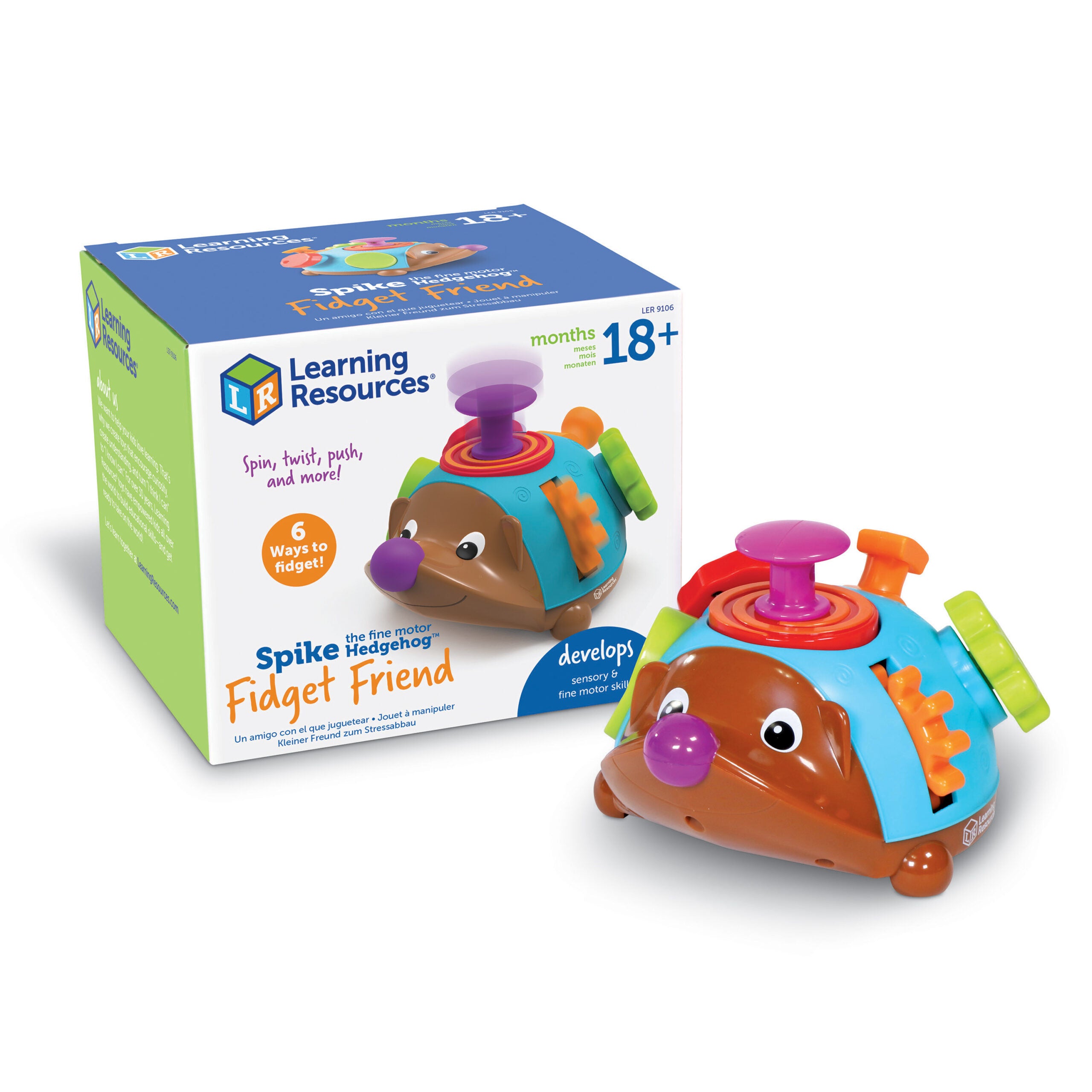 Learning Resources Spike the Fine Motor Hedgehog Fidget Friend, Toddler Fidget Toy with 6 Fine Motor Activities, Ages 18 Months+
