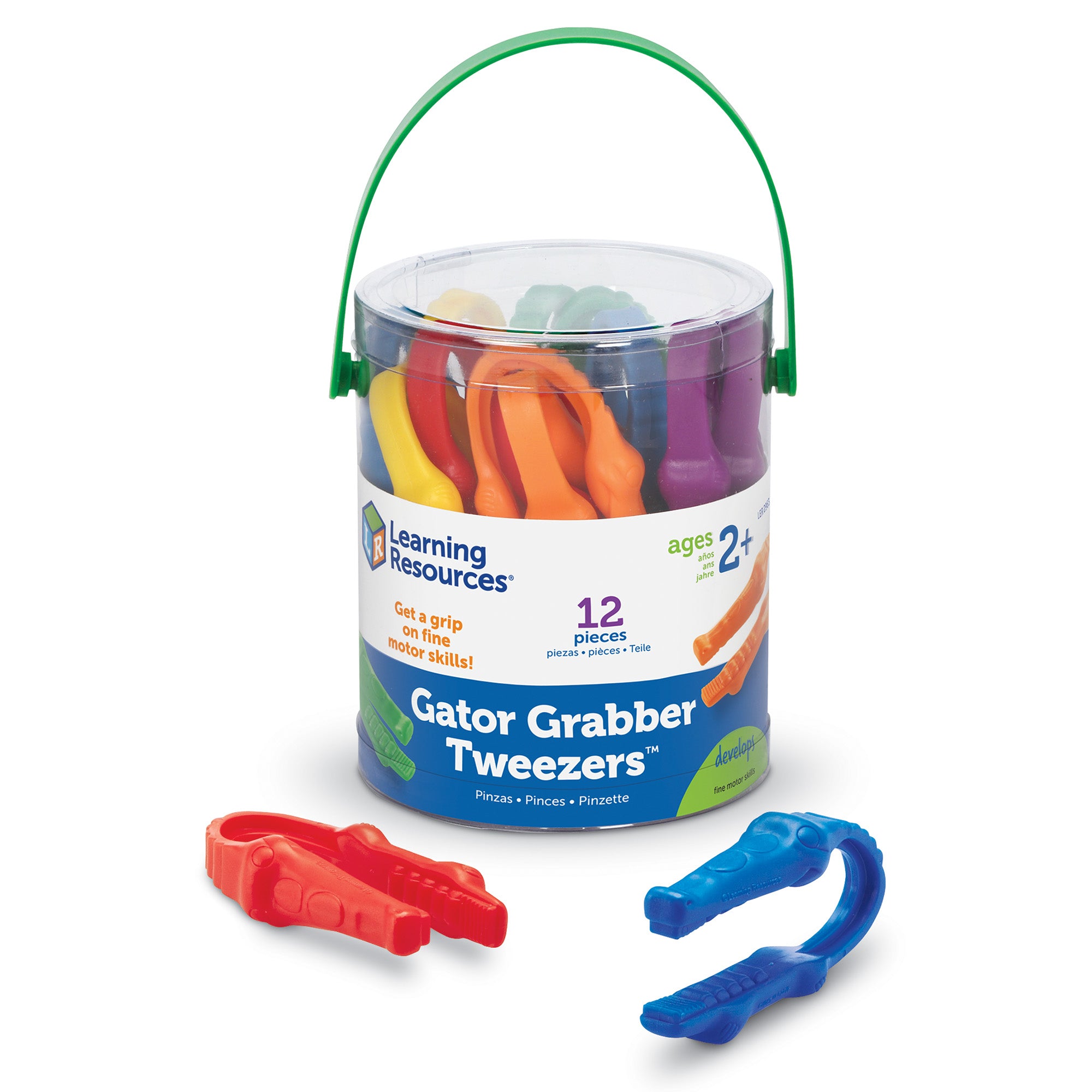 Learning Resources Gator Grabber Tweezers, Set of 12, Fine Motor Skills Tool for Toddlers, Supports Early Science Exploration, Includes Storage Bucket, Ages 2+