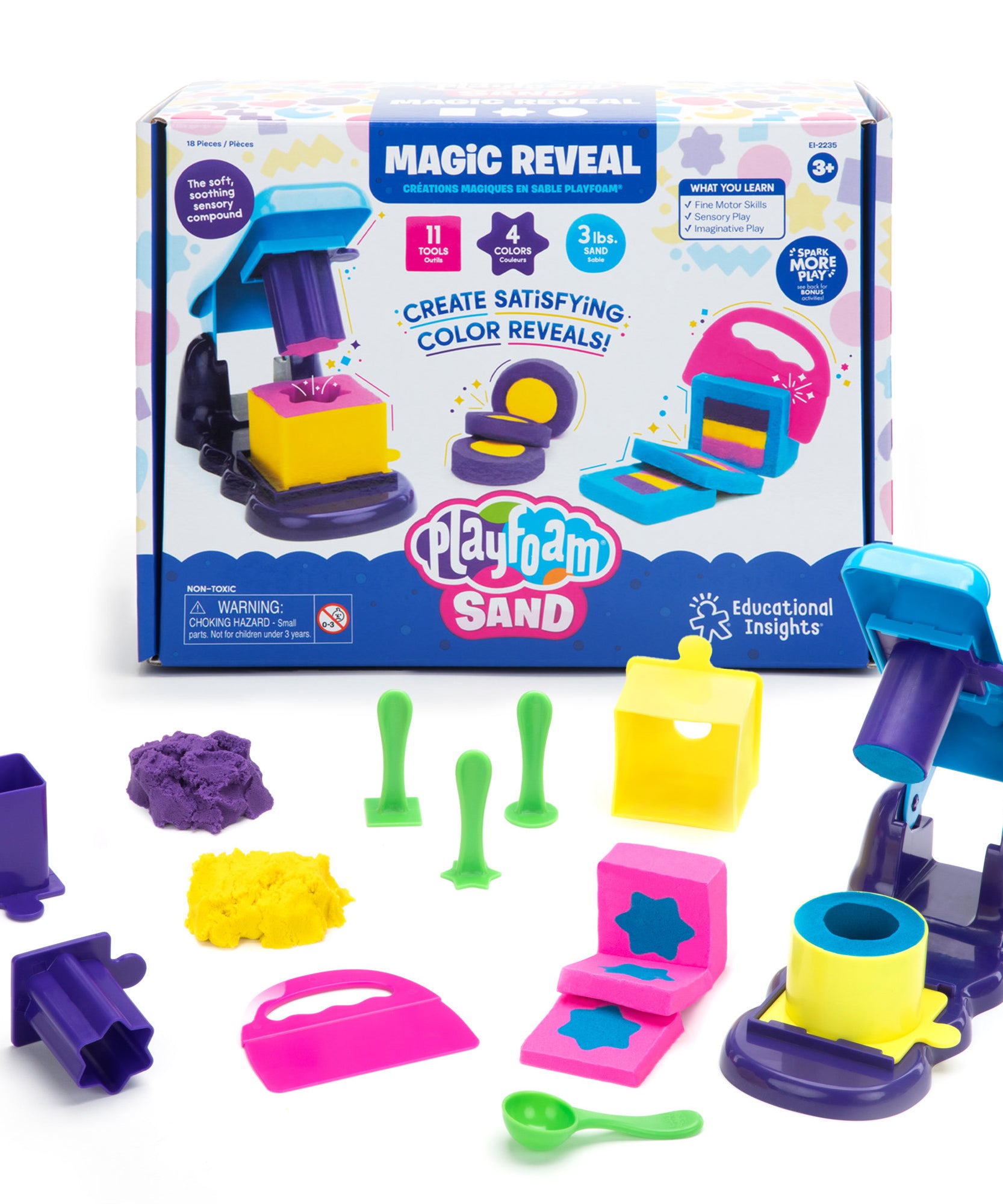 Learning Resources Playfoam Sand Magic Reveal, Sensory Play Sand Set with 4 Colours, 11 Tools & Design Station, Creative & Fine Motor Fun for Kids, Never Dries Out, Ages 3+