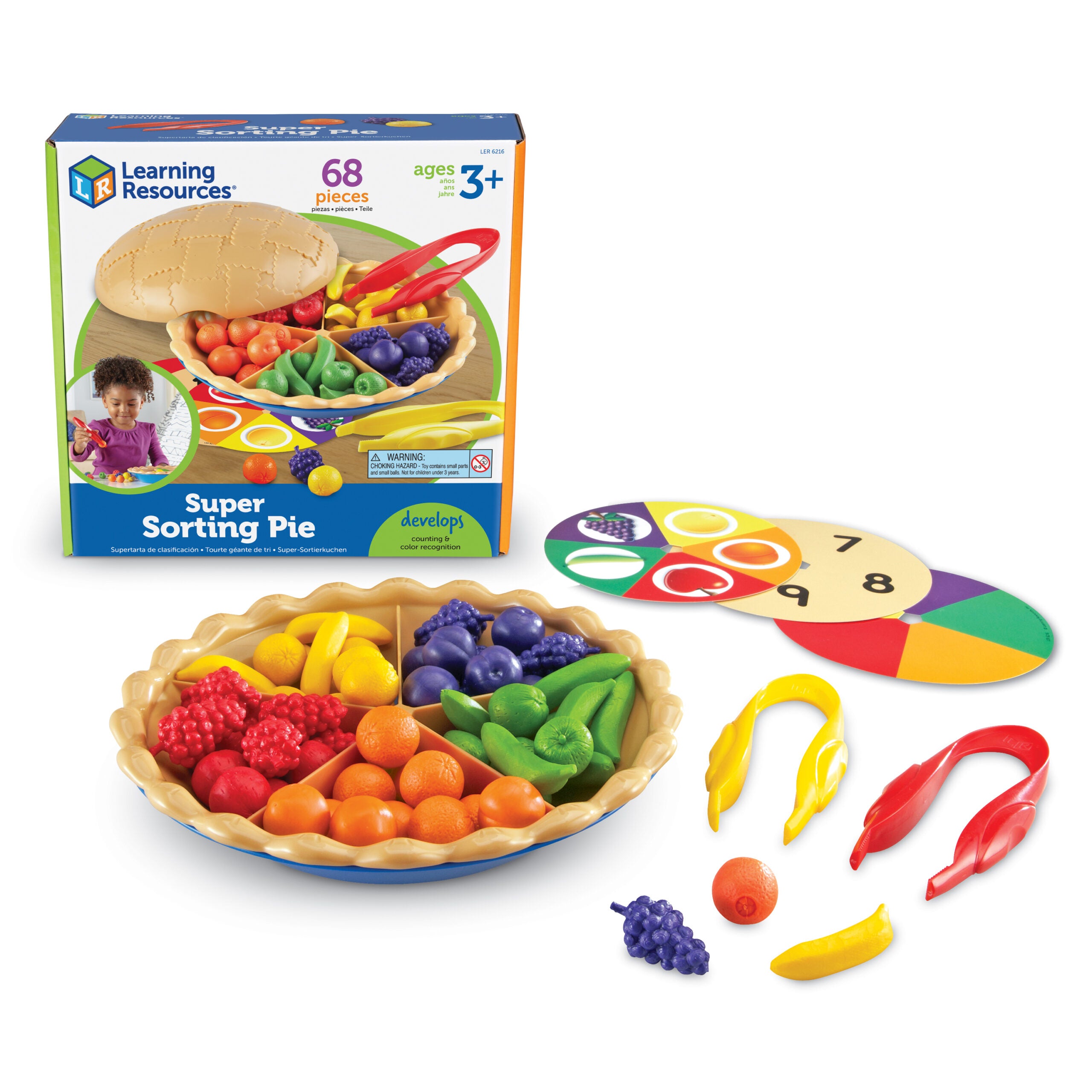 Learning Resources Super Sorting Pie, Early Numeracy & Colour Recognition, Counting & Sorting Activity Set with 60 Fruit Counters, Jumbo Tweezers, Sorting Cards & Activity Guide, Ages 3+