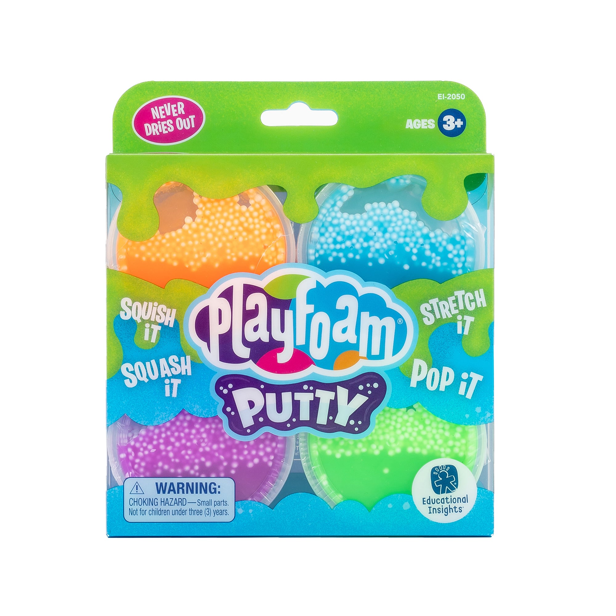 Learning Resources Playfoam Putty 4-Pack, Stretchable, Crackling Sensory Putty for Squishing and Sculpting, Never Dries Out, Includes 4 Neon Colors