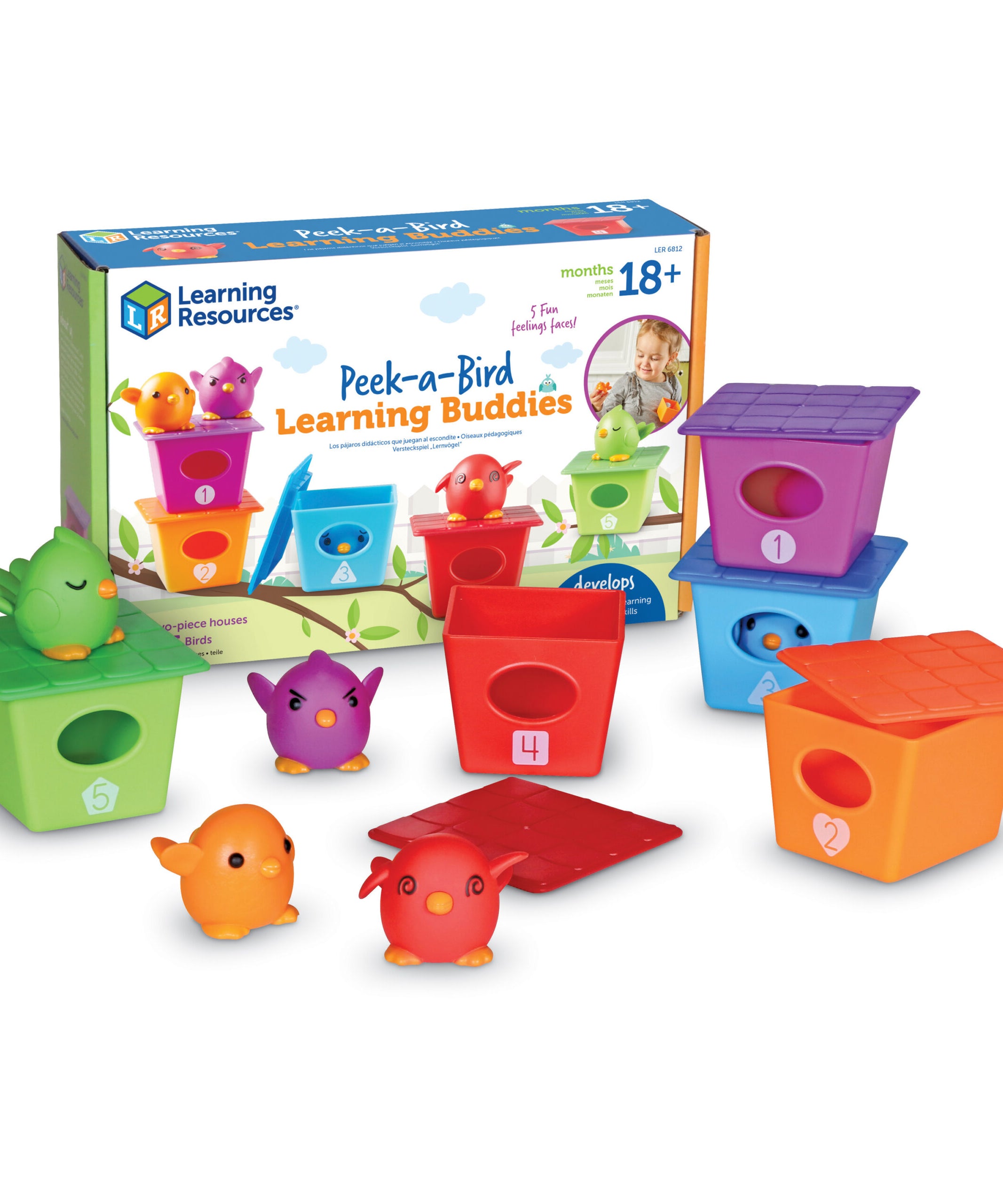 Learning Resources Peek-a-Bird Learning Buddies, Educational Toddler Toy with 5 Bird Finger Puppets and Numbered Bird Houses, Teaches Colors, Counting, Emotions, and Fine Motor Skills, Ages 18 Months and Up