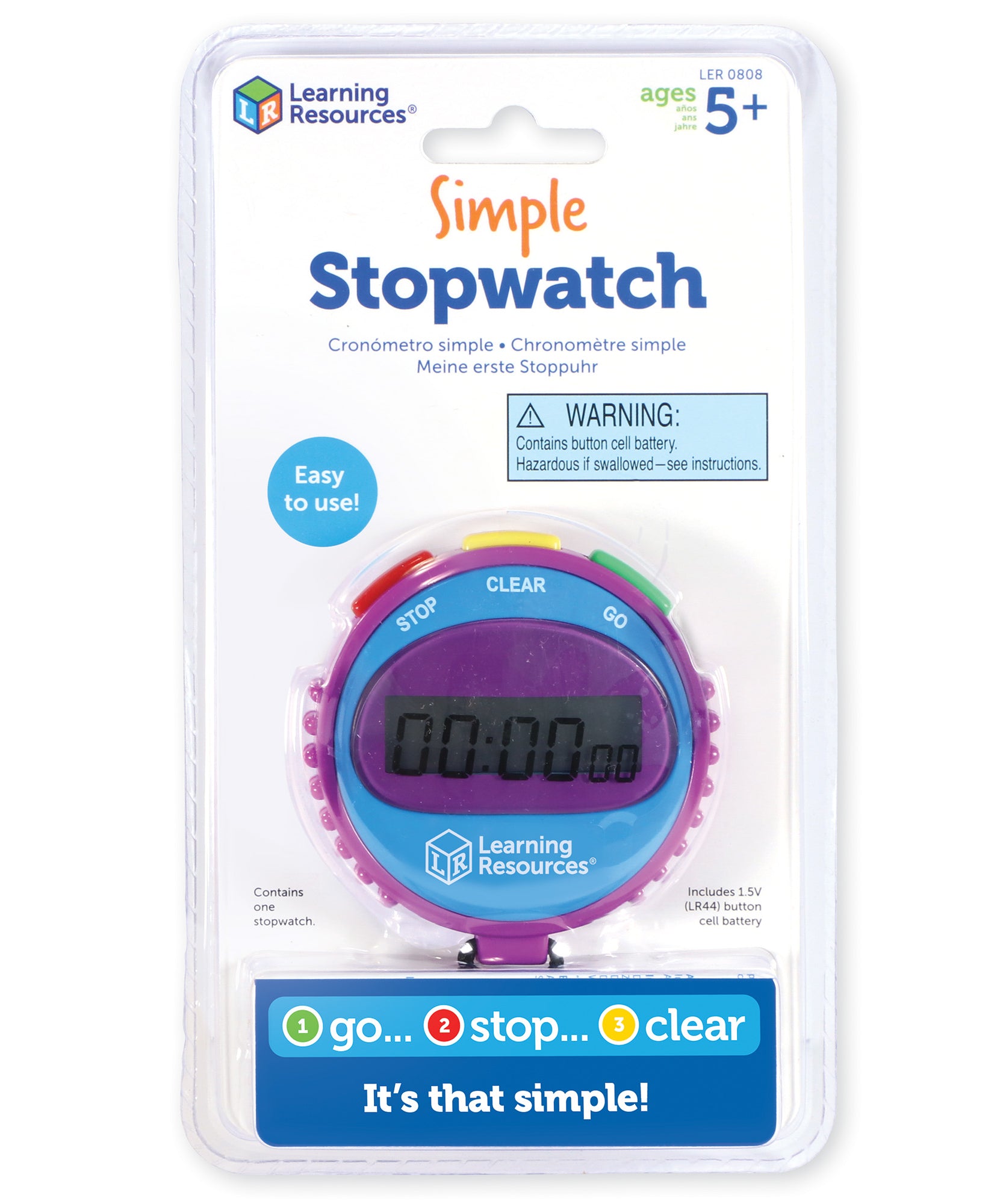 Learning Resources Simple Stopwatch, Easy-to-Use Timer for Kids with Large Digital Display (Ages 5+)