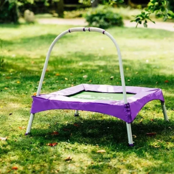 Plum Junior Jumper Trampoline, Stable Recreational Indoor and Outdoor Toy, with Soft Easy Grip Foam Handles, Padded Frame Design, Suitable for Kids 18 Months and Above, Purple