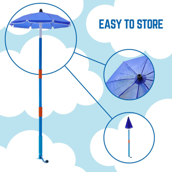 Plum Water Park Umbrella Fountain with Height Adjustable Pole, Convenient and Easy to Store Summer Outdoor Water Play Backyard Toy, Suitable for Children 3 Years +, Blue