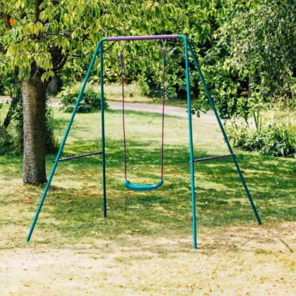 Plum 2 in 1 Metal Swing Set, Outdoor Swing with Height Adjustability and Interchangeable Seats, 50kg Weight Capacity, Suitable for Children both Boys and Girls Aged 12 Months and Above, Blue