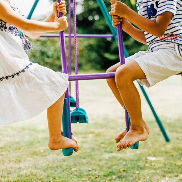 Plum Jupiter Double Swing with Glider Set, Easy to Assemble Sturdy Metal Frame with 50kg Maximum Weight Capacity Per Swing, Outdoor Toy Suitable for Children Aged 3 years and Above