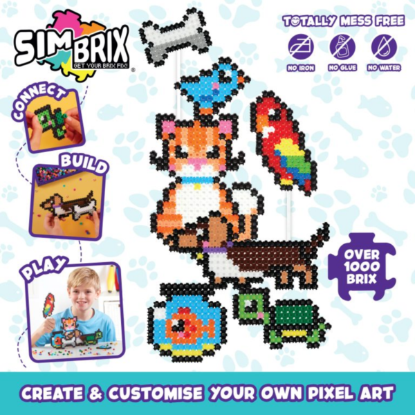 Character Options Simbrix Connect & Wow Playful Pets Starter Pack with 1000+ brix, 2D & 3D Pixel Arts and Crafts Construction Toy, Creative & Imaginative STEAM Building Toy for Boys & Girls Ages 5+