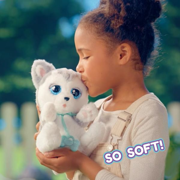 BABY PAWS Sleeping Puppies, Husky, 9.5 Inch Interactive Plush Toy Puppy with Carry Bag, Kids Pretend Play Toy with Sound Effects, Suitable for Both Boys and Girls Aged 18m+