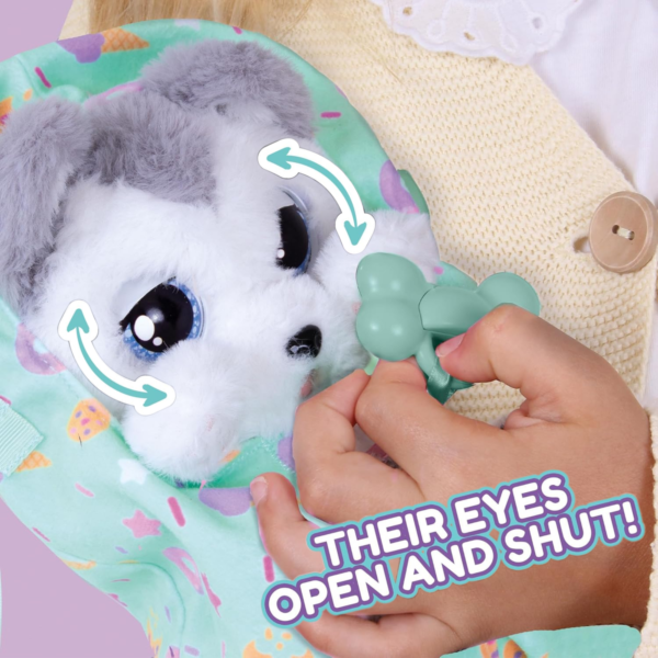BABY PAWS Sleeping Puppies, Husky, 9.5 Inch Interactive Plush Toy Puppy with Carry Bag, Kids Pretend Play Toy with Sound Effects, Suitable for Both Boys and Girls Aged 18m+