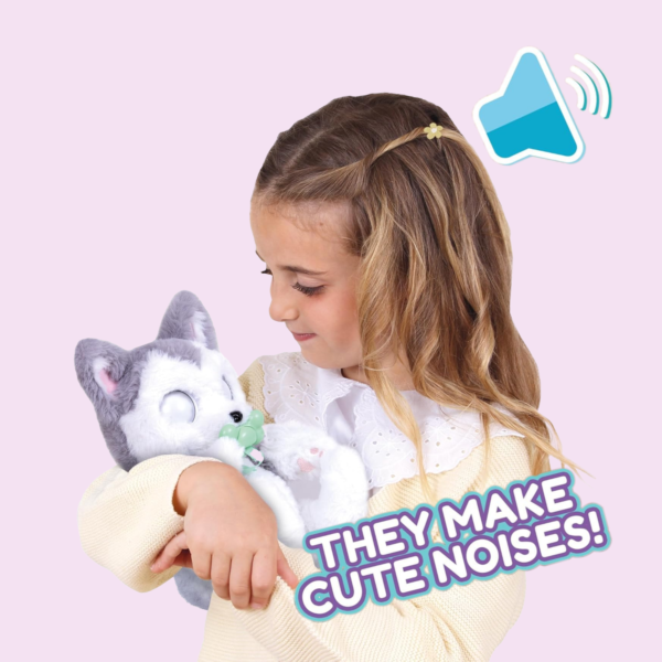 BABY PAWS Sleeping Puppies, Husky, 9.5 Inch Interactive Plush Toy Puppy with Carry Bag, Kids Pretend Play Toy with Sound Effects, Suitable for Both Boys and Girls Aged 18m+