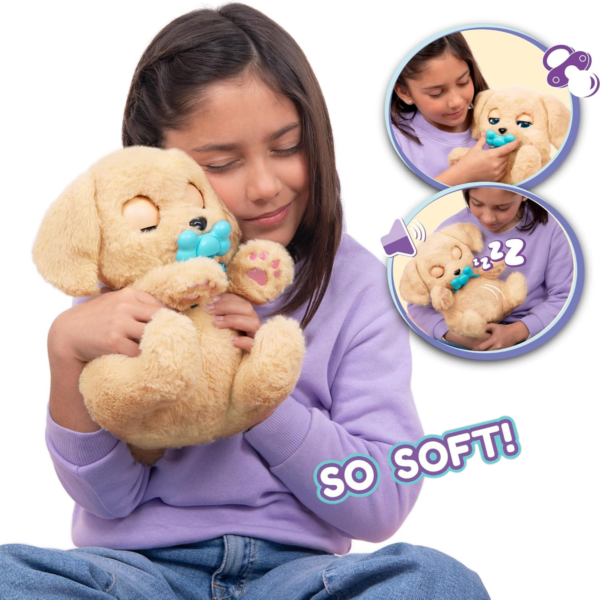 BABY PAWS Sleeping Puppies, Labrador, 9.5 Inch Interactive Plush Toy Puppy with Carry Bag, Kids Pretend Play Toy with Sound Effects, Suitable for Both Boys and Girls Aged 3+