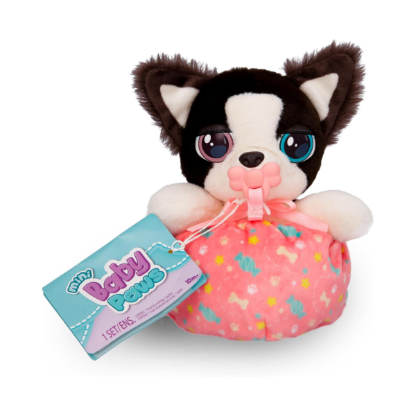 BABY PAWS Mini Puppies, Border Collie, 5 Inch Interactive Plush Toy Puppy with Carry Bag, Kids Pretend Play Toy with Sound Effects, Suitable for Both Boys and Girls Aged 3+
