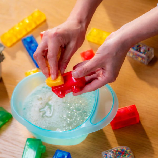 Jelly Blox Stash 'N Stack 2-in-1 Storage Case Including 30 Blocks, Toddler & Preschool Building Blocks Kids Can Squeeze & Stretch, Safety Tested & Ouch-Free, Tactile, Sensory Play Toy for Ages 2+
