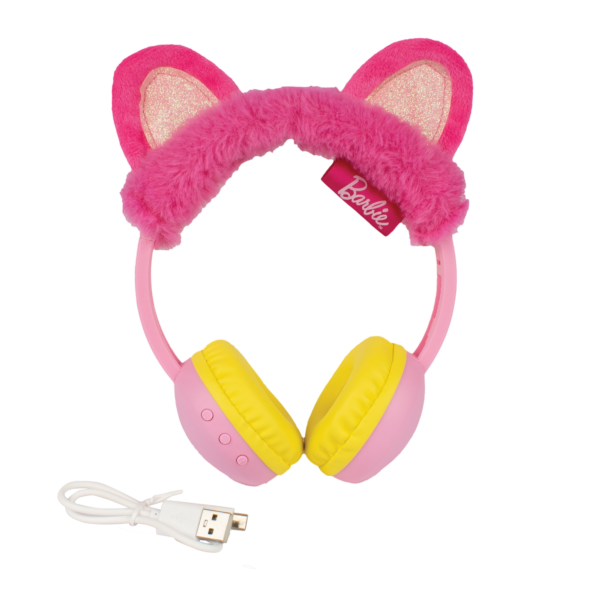 Sinco Creations Barbie Volume-Limiting Cat Ear Adjustable Kids On Ear Wireless Bluetooth Headphones with Built in Microphone, Volume Controls & 3.5mm Audio Jack, Suitable For Kids Aged 3Y+