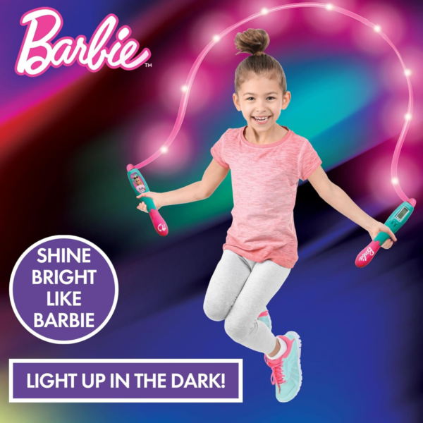 Sinco Creations Barbie 2.1m LED Light-Up Skipping Rope with Digital Counter, Indoor and Outdoor Fitness Toy Suitable for Kids Aged 3Y+