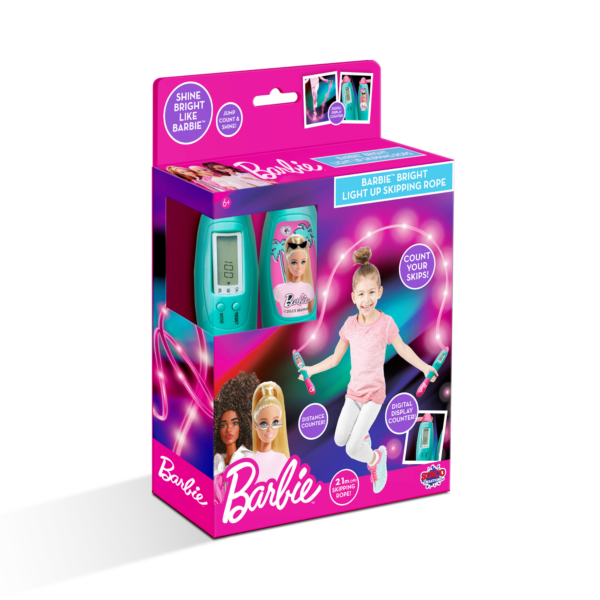 Sinco Creations Barbie 2.1m LED Light-Up Skipping Rope with Digital Counter, Indoor and Outdoor Fitness Toy Suitable for Kids Aged 3Y+