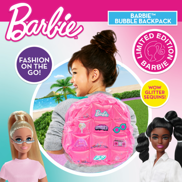 Sinco Creations Barbie Bubble Backpack, Inflatable PVC Mini Backpack with Adjustable Straps, Durable, Stylish & Fun Bag for Kids Ages 3Y+