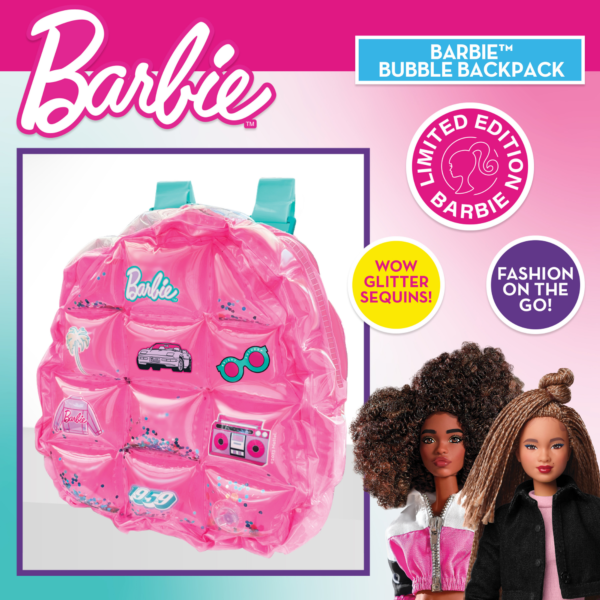 Sinco Creations Barbie Bubble Backpack, Inflatable PVC Mini Backpack with Adjustable Straps, Durable, Stylish & Fun Bag for Kids Ages 3Y+