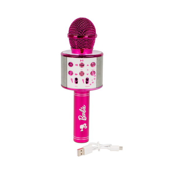 Sinco Creations Barbie Bright Voice Master Microphone, Bluetooth Wireless Karaoke Microphone with Lights, Portable Design with 5 Voice Effects for On the Go Sing-Along Fun, Suitable for Kids 3Y+
