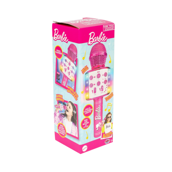 Sinco Creations Barbie Bright Voice Master Microphone, Bluetooth Wireless Karaoke Microphone with Lights, Portable Design with 5 Voice Effects for On the Go Sing-Along Fun, Suitable for Kids 3Y+