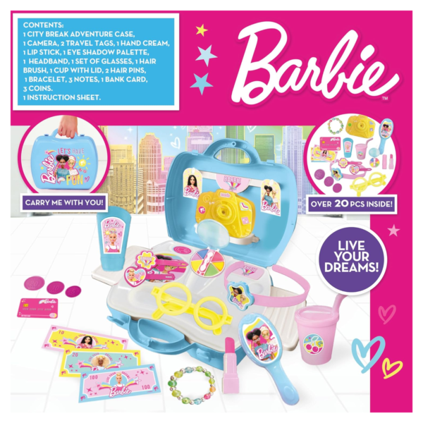 Sinco Creations Barbie City Break Adventure Playset, 20 Piece Pretend Play Toy with Carry Case, Role Play Toy Suitable for Kids Aged 3Y+
