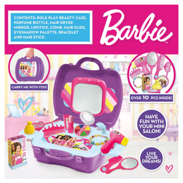 Sinco Creations Barbie Hair & Beauty Station Playset, 10 Piece Pretend Play Toy with Carry Case, Role Play Toy Suitable for Kids Aged 3Y+