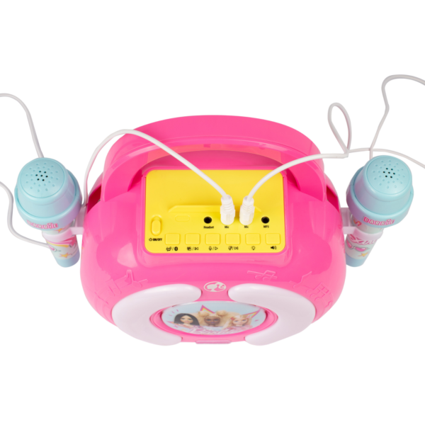 Sinco Creations Barbie Karaoke Sound Box, Lightweight & Portable Bluetooth Speaker with 2 Wireless Microphones, Voice Changer Feature, Carry Strap for On the Go Sing-Along Fun, Suitable for Kids 3Y+