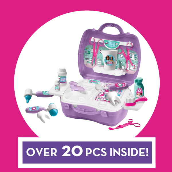 Sinco Creations Barbie Dentist Playset, 20 Piece Pretend Play Toy with Carry Case, Role Play Toy Suitable for Kids Aged 3Y+