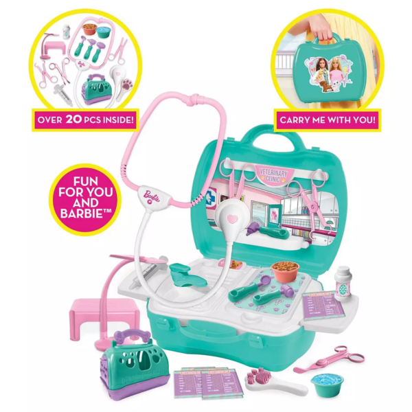 Sinco Creations Barbie Pet Clinic Playset, 20 Piece Pretend Play Toy with Carry Case, Role Play Toy Suitable for Kids Aged 3Y+