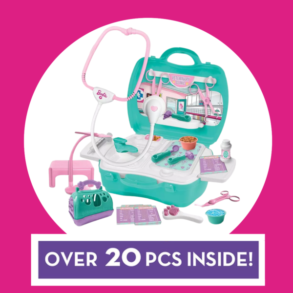 Sinco Creations Barbie Pet Clinic Playset, 20 Piece Pretend Play Toy with Carry Case, Role Play Toy Suitable for Kids Aged 3Y+
